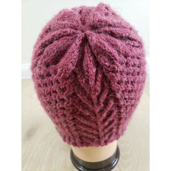 Raspberry Red Wool Knit Fisherman Style Beanie Skull Cap Knit Winter - Picture 4 of 7